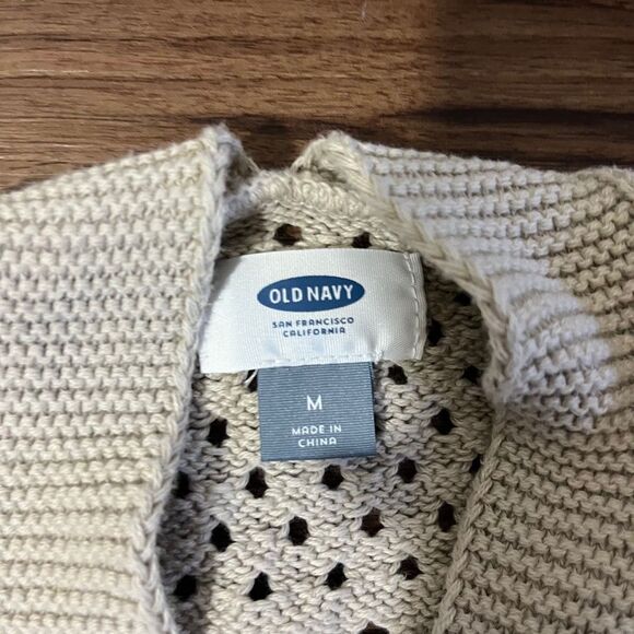 Old Navy Crochet Open-Front Sleeveless Tan Cotton Cardigan Women's Size Medium - Picture 3 of 6